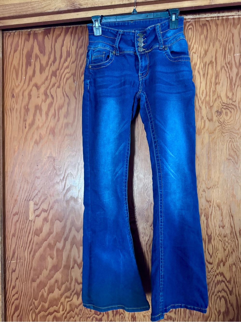 BAMBOO Dark Blue Flare Jeans with Button-Front